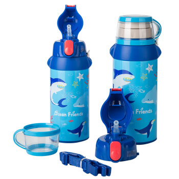 SKATER Sca达保温カプコン供给ツーキャップ付水筒316スティンレス男女学生屋外可爱い携帯帯水筒ブロック海洋560 ml