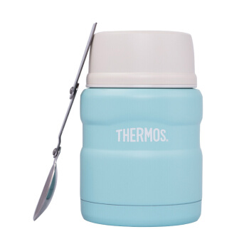 サードパーティ(THERMOS)スティンレスの煮込んだオーブントースターの保温カップ旅行携帯保温ポット大容量スプーン470 mlの青い缶の白い蓋の誕生日プレゼント